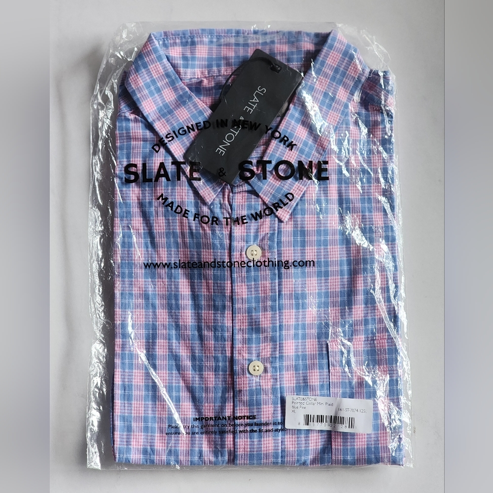 Slate & Stone pointed collar mini plaid shirt XL